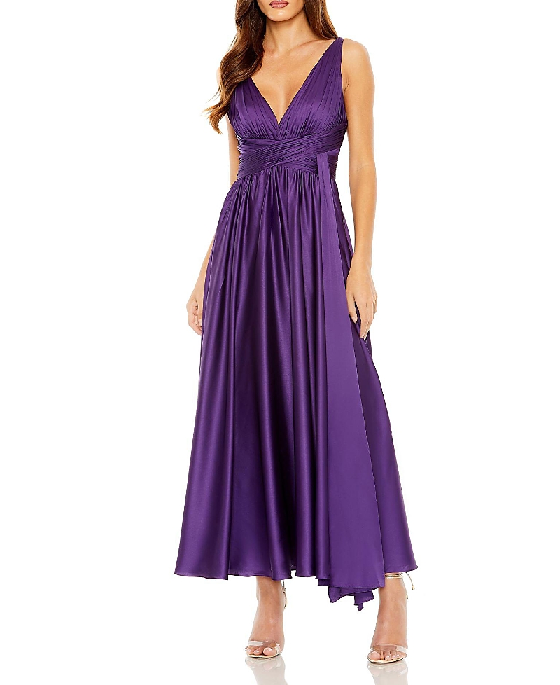 Mac Duggal Women's Pleated Charmeuse Halter A-line Gown In Purple