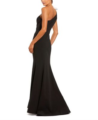 Crepe One Shoulder Mermaid With 3D Flower Gown