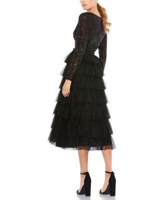 Sequined Layered Tulle A Line Cocktail Dress