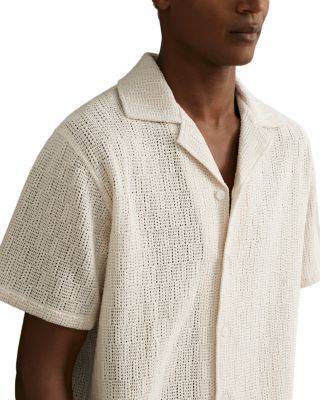 Leon Crochet Regular Fit Button Down Short Sleeve Cuba Shirt