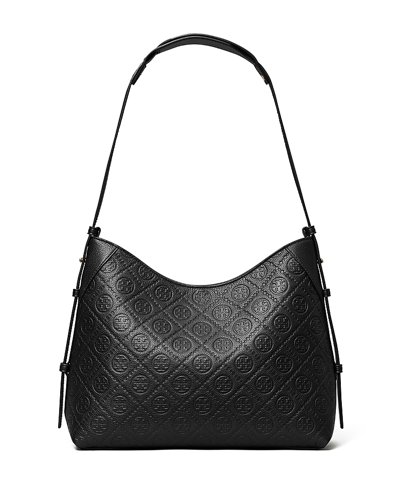 Tory Burch T Monogram Soft Pebble Medium Shoulder Bag In Black