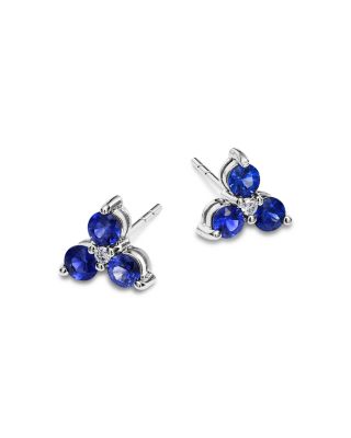 Sapphire &amp; Diamond Trio Stud Earrings in 14K White Gold