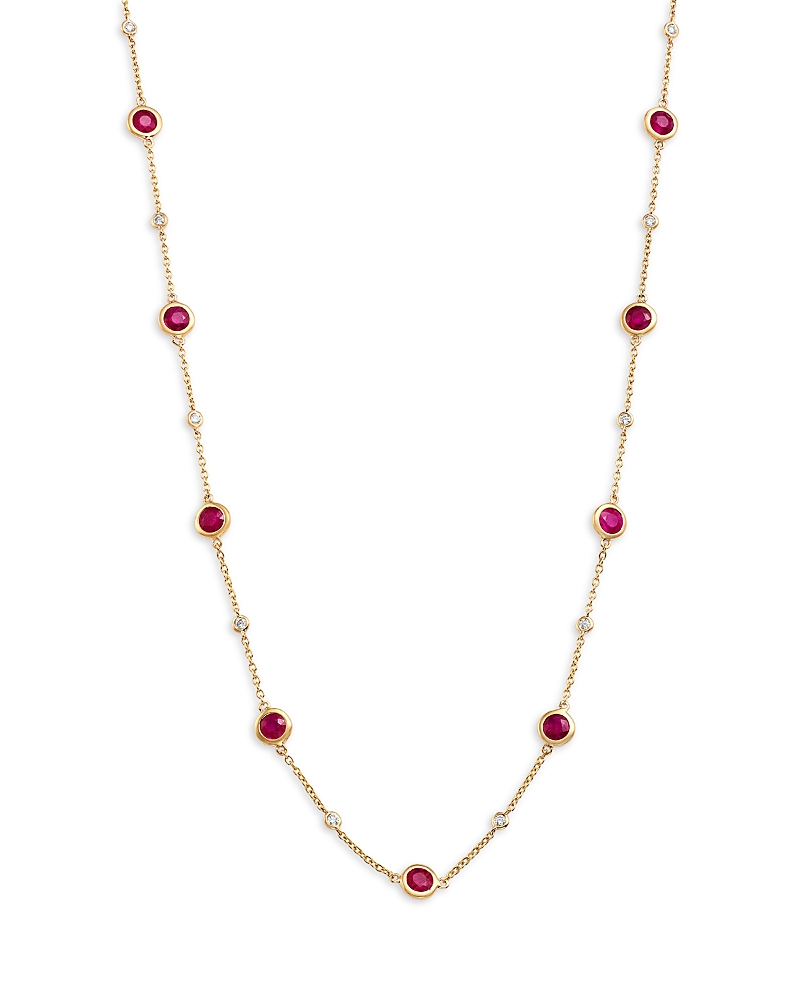 Bloomingdale's Fine Collection Ruby & Diamond Bezel Station Necklace in 14K Yellow Gold, 17