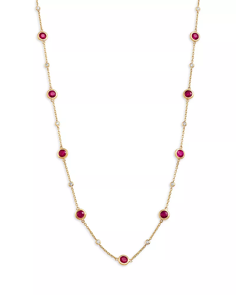 Bloomingdale's Fine Collection Ruby & Diamond Bezel Station Necklace in 14K Yellow Gold, 17