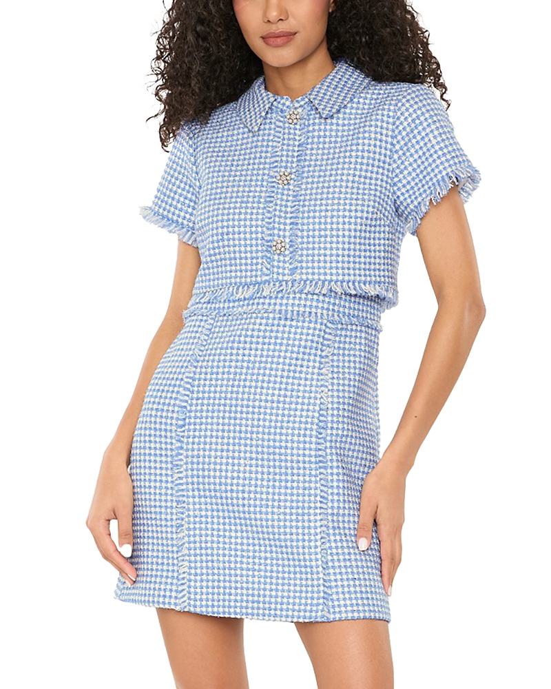 Likely Daisy Fray Tweed Minidress In Blue