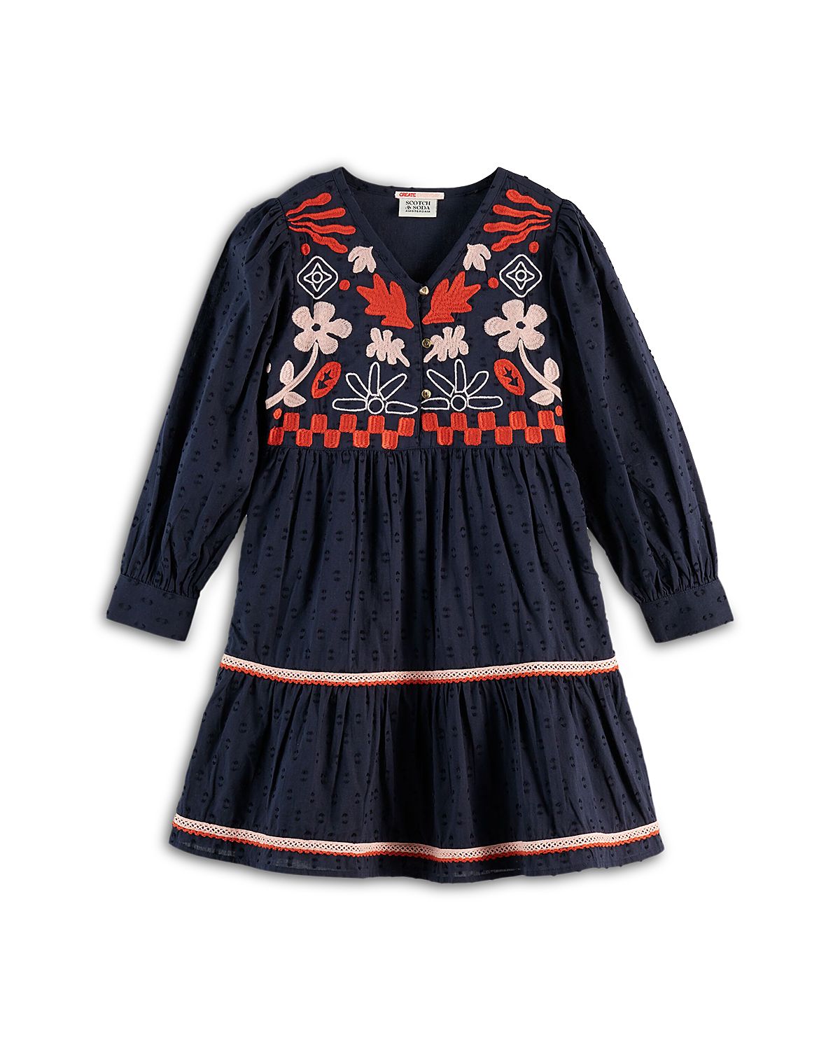 Scotch & Soda Girls' Clip Jacquard Embroidered Dress - Little Kid, Big Kid