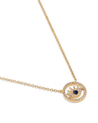 Sapphire & Diamond Evil Eye Pendant in 14K Yellow Gold, 16-18"