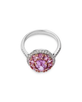 Pink Sapphire & Diamond Halo Ring in 14K Rose & White Gold