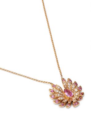 Pink Sapphire & Diamond Flying Bird Pendant Necklace in 14K Yellow Gold, 16-18"
