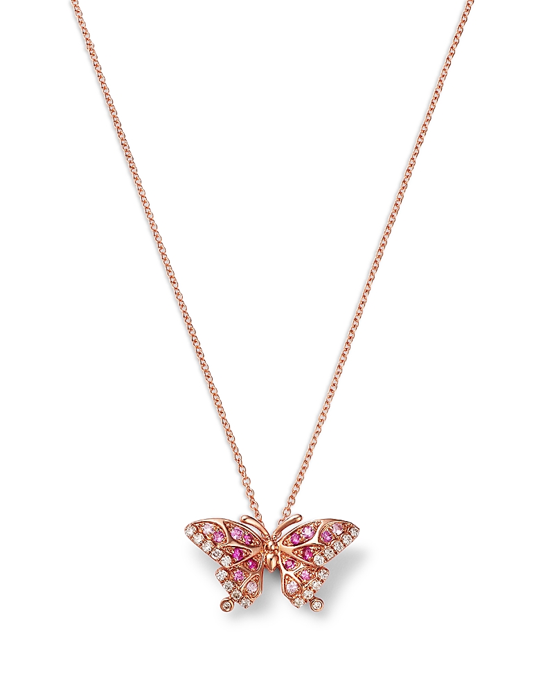 Bloomingdale's Fine Collection Pink Sapphire & Diamond Butterfly Pendant Necklace