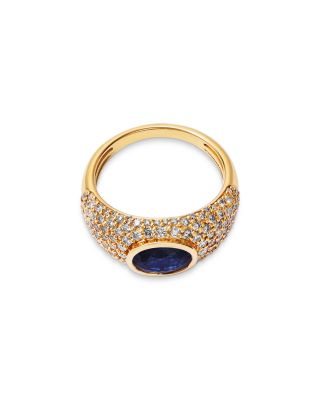 Sapphire & Diamond Oval Pav&eacute; Ring in 14K Yellow Gold