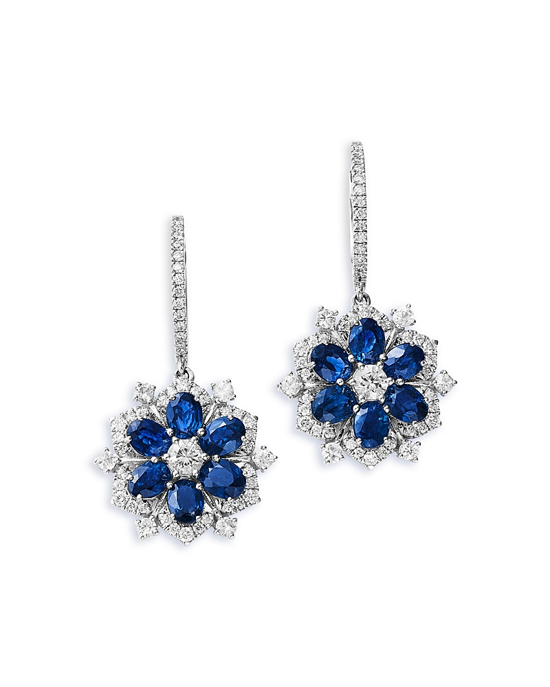 Bloomingdale's Fine Collection Blue Sapphire & Diamond Flower Dangle Huggie Earrings in 14K White Gold