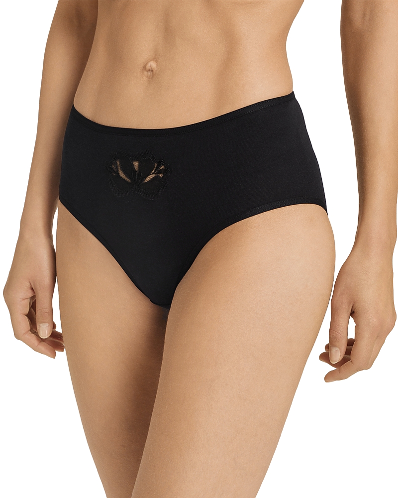 Hanro Kalea Embroidered Inset Cotton Briefs In Black