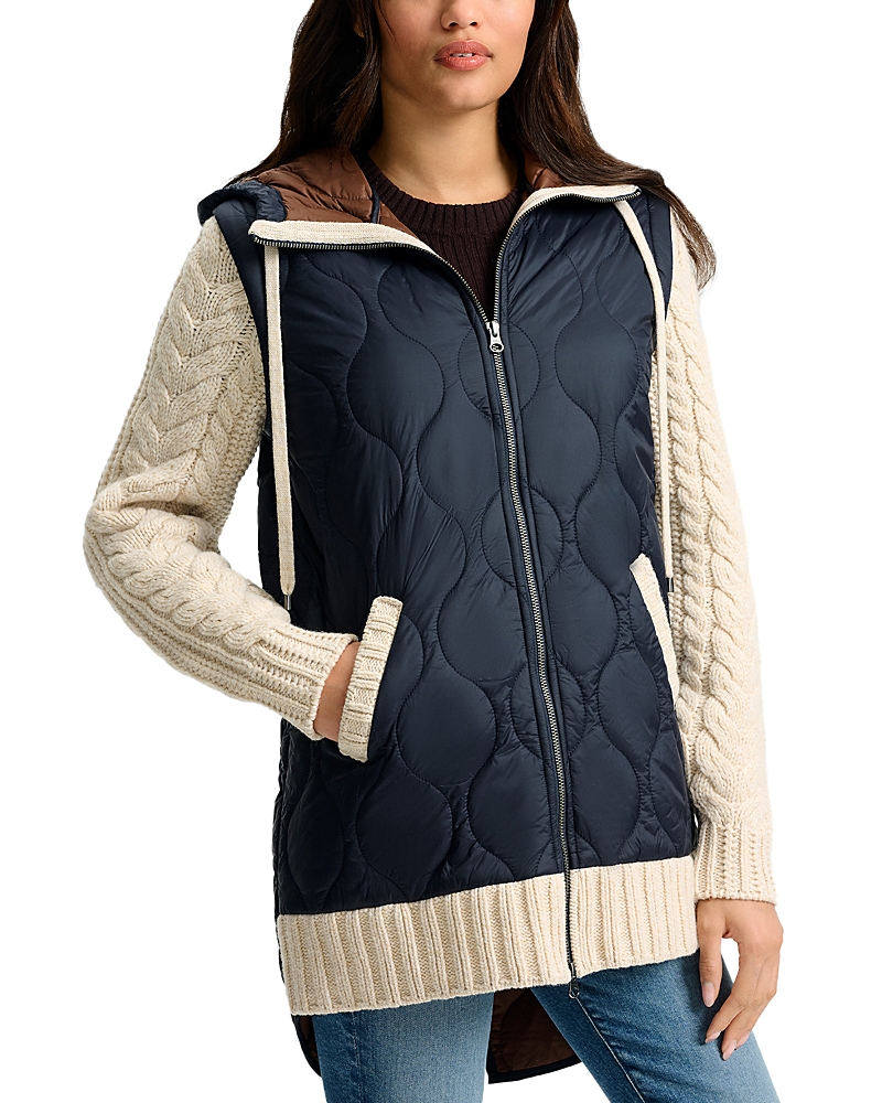 Veronica Beard Barrows Mixed Media Hooded Zip-up Jacket In Multi