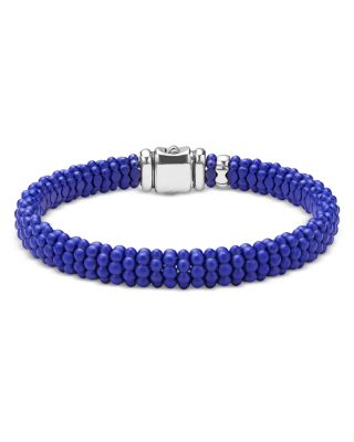 Sterling Silver Blue Caviar Blue Ceramic Beaded Bracelet