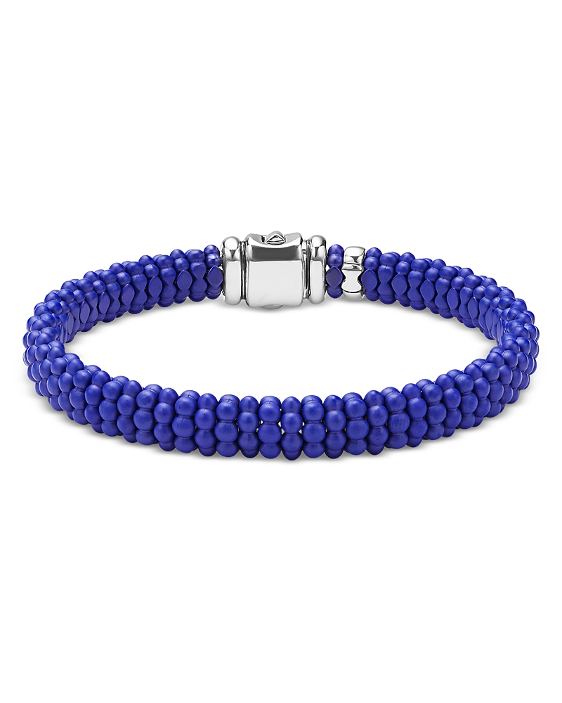 Lagos Sterling Silver Blue Caviar Blue Ceramic Beaded Bracelet In Blue