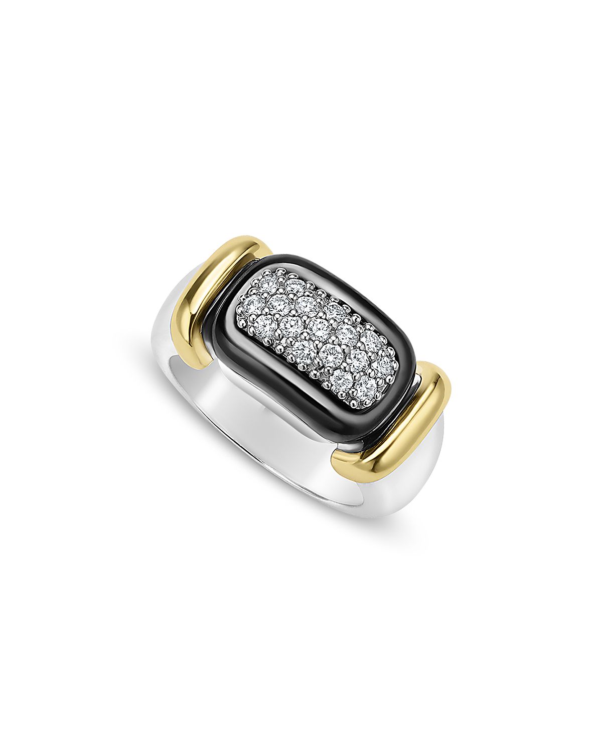 Lagos 18K Yellow Gold & Sterling Silver Black Caviar Diamond & Black Ceramic Station Bracelet