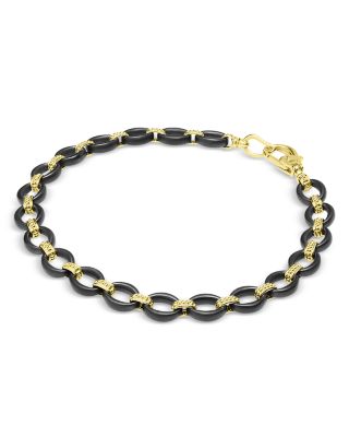 18K Yellow Gold Matte Black Ceramic Oval Link Bracelet