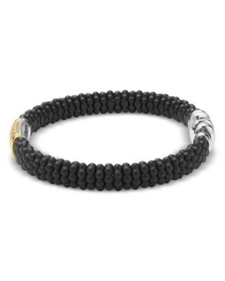Two-Tone Matte Black Ceramic Diamond Bracelet, 9mm