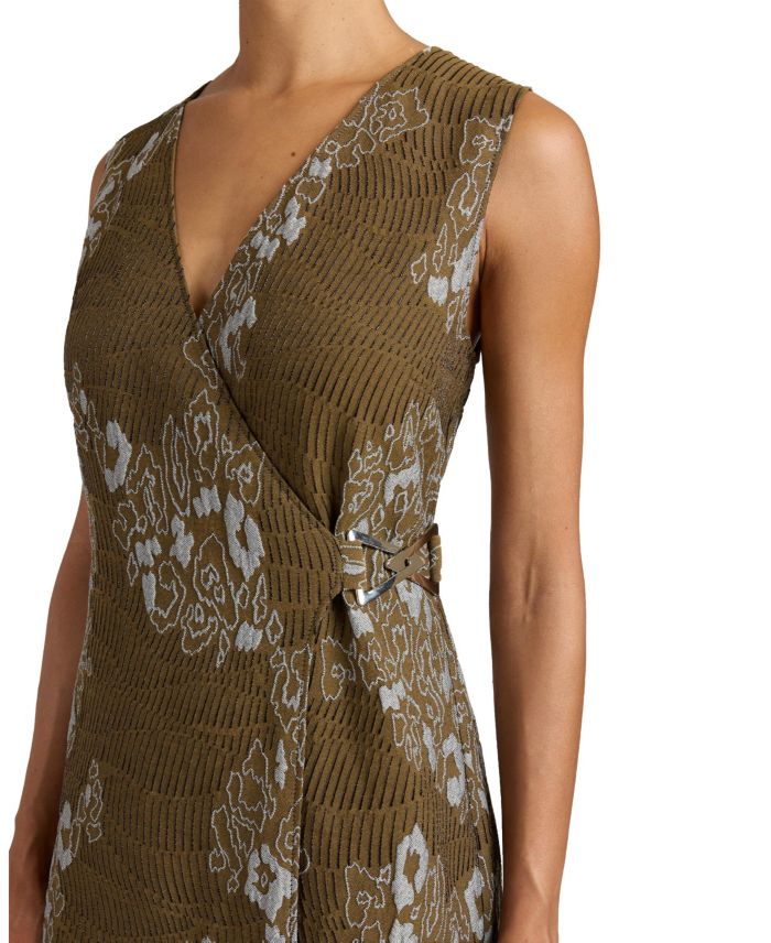URSA Sleeveless Faux Wrap Dress with Metal Buckle