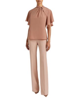  JOYCE Silk Mock Neck Blouse with Short Cape Sleeves