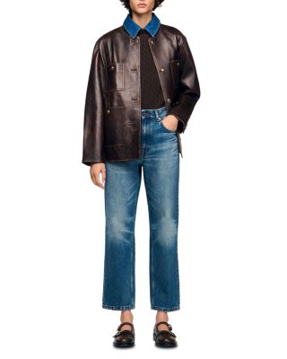 Denim Collar Cable Knit Sweater