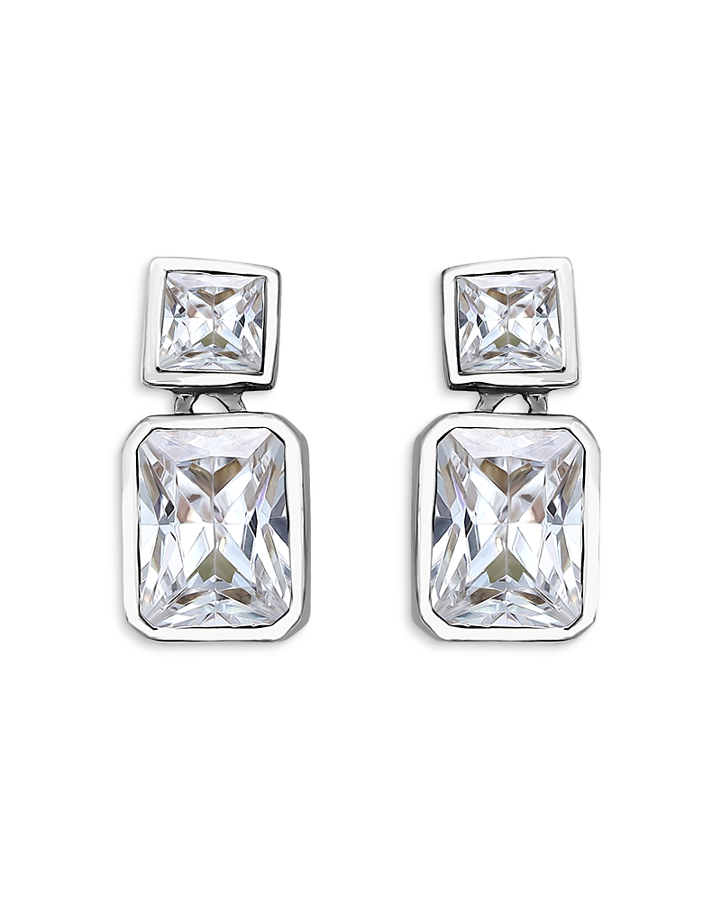 Aqua Cubic Zirconia Drop Earrings In Sterling Silver Or 18k Yellow Gold Plated Sterling Silver, 0.6l - Ex In Metallic
