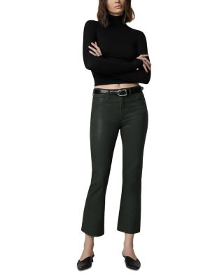 The Callie Cropped Bootcut Coated Jeans in Forest Green