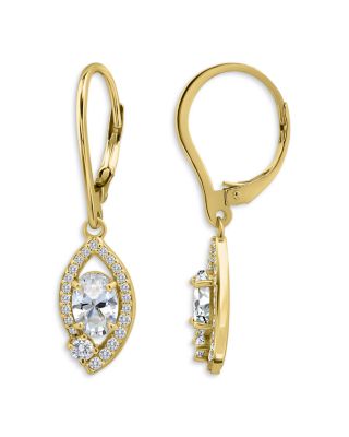 18K Gold Over Sterling Silver Oval Cubic Zirconia Pav&eacute; Halo Leverback Drop Earrings - Exclusive