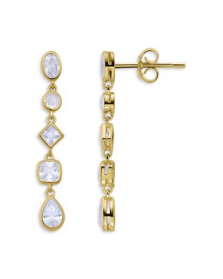 18K Gold Over Sterling Silver Bezel Set Multi-Shape Cubic Zirconia Linear Drop Earrings - Exclusive