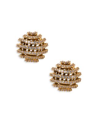 Pisa Open Pav&eacute; 18K Yellow Gold Plated Stud Earrings, 0.6" diameter