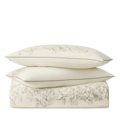 Signature Etched Peony Piped-Edge Duvet Set, King/Cal King