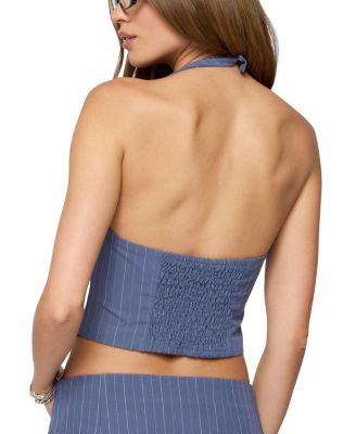 Edikted Frankey Pinstripe Button Up Halter Top