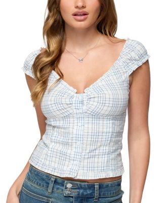 Edikted Dolsy Plaid Button Up Top
