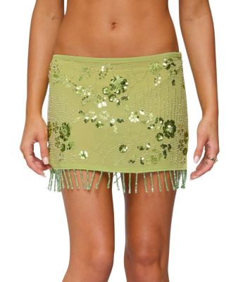 Sheer Sequin Bead Fringed Mini Skirt