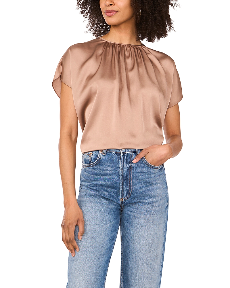 Vince Camuto Shirred Satin Top In Brown