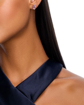 Pink Amethyst, Pink Sapphire & Diamond Cluster Stud Earrings in 14K Yellow Gold