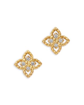 18K Yellow Gold Principessa Diamond Flower Stud Earrings