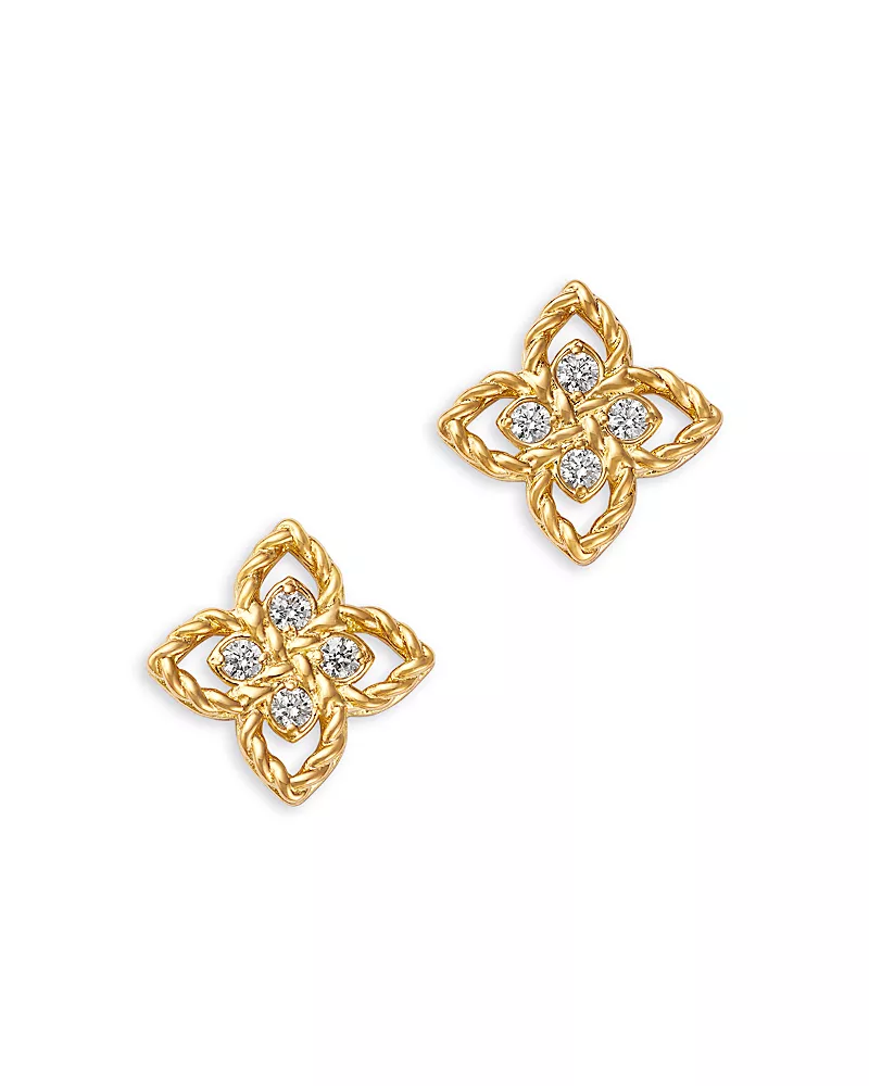 Roberto Coin 18K Yellow Gold Principessa Diamond Flower Stud Earrings
