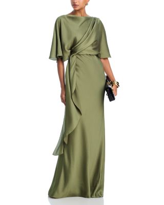 Draped Bodice Cascading Gown