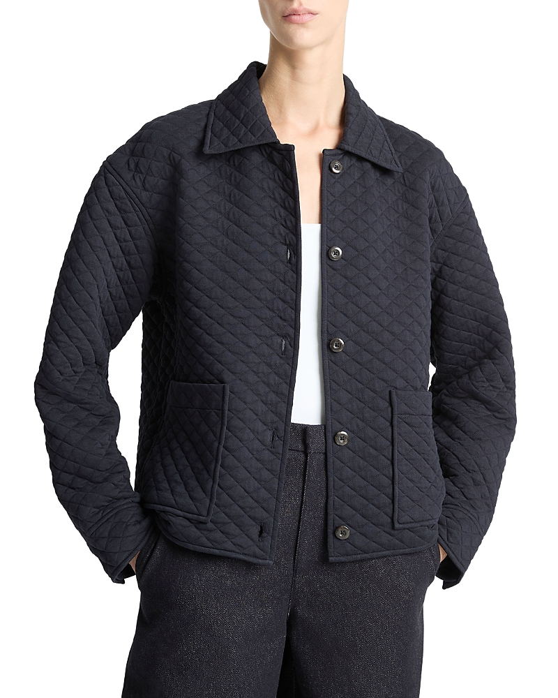 Vince Cotton Blend Quilted Jacket In Blue
