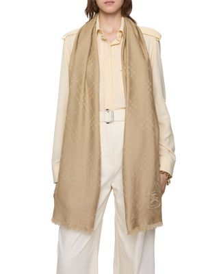 Wide Check Wool Silk Scarf