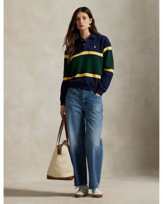 Striped Fleece Long Sleeve Polo Shirt