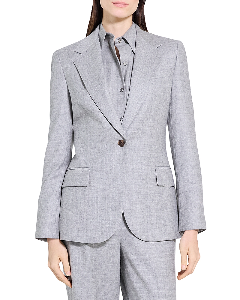 Theory Lynnia Sleek Virgin Wool Blazer In Gray