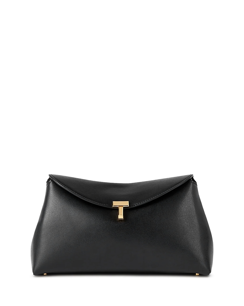Toteme T-Lock Smooth-Leather Convertible Clutch in Black