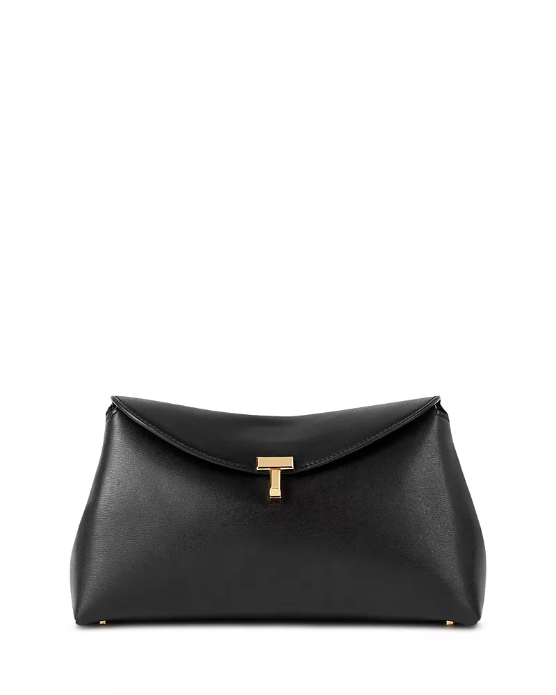 Toteme T-Lock Smooth-Leather Convertible Clutch in Black