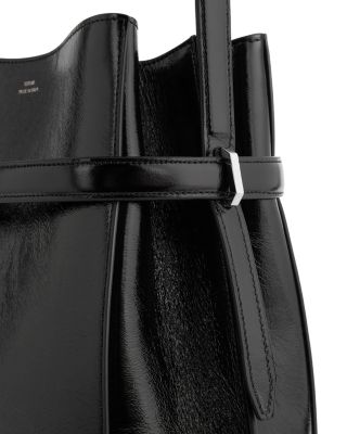 Belted Naplack Crinkled-Leather Bucket Bag in Black
