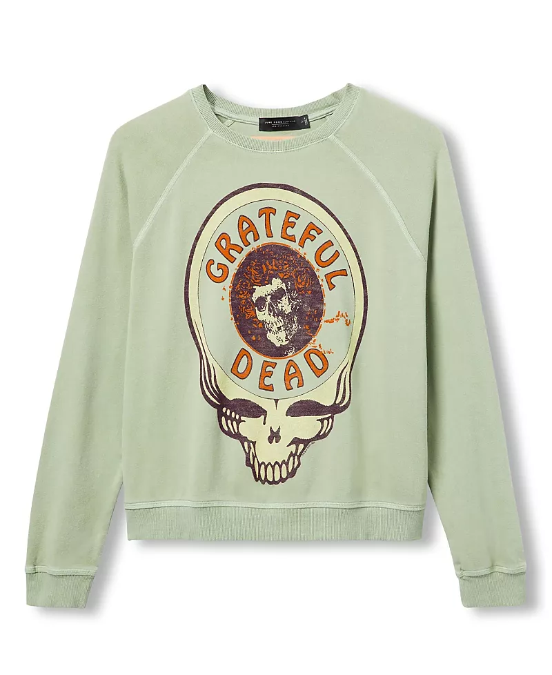 Junk Food Clothing Women's Grateful Dead Skull Raglan Crew Fleece Sweatshirt