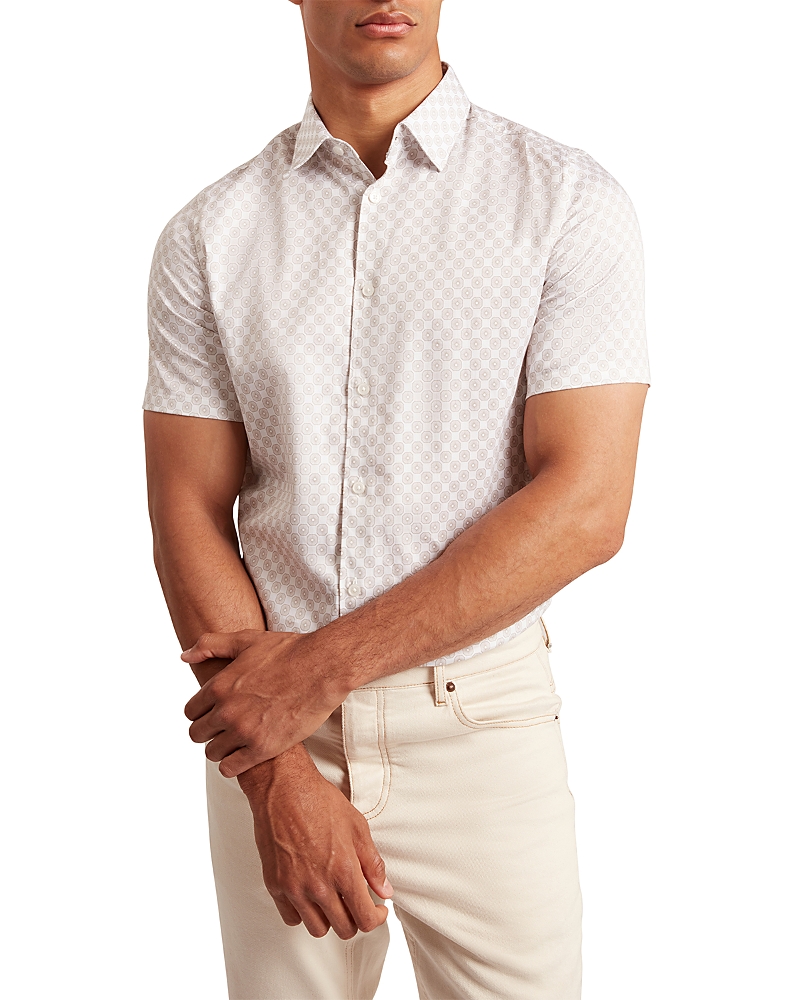 Ted Baker Sefsho Printed Short Sleeve Shirt In White