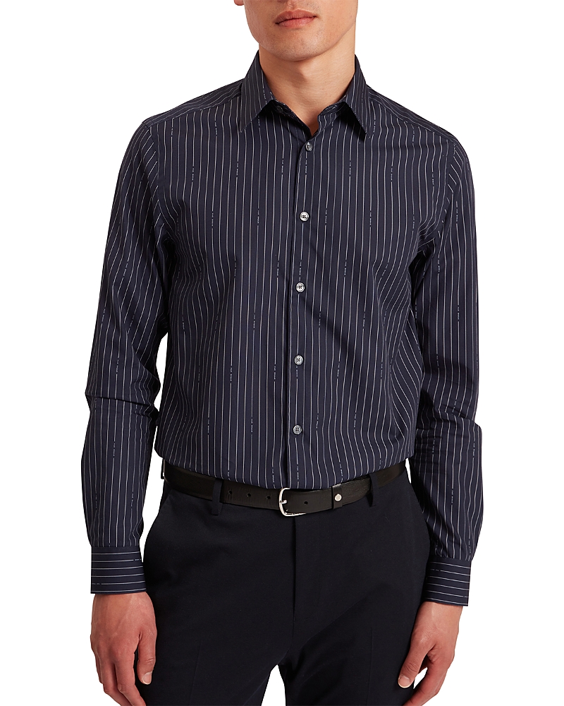 Ted Baker Hangent Regular Fit Branded Stripe Print Cotton Shirt